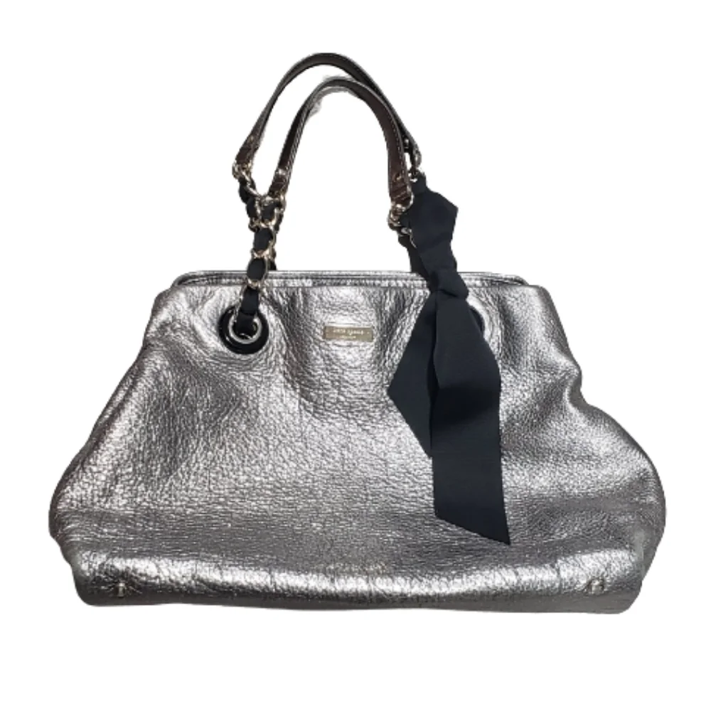 Kate Spade Silver Metallic Bag Shoulder Bag Chain Ribbon - Picture 8 of 9